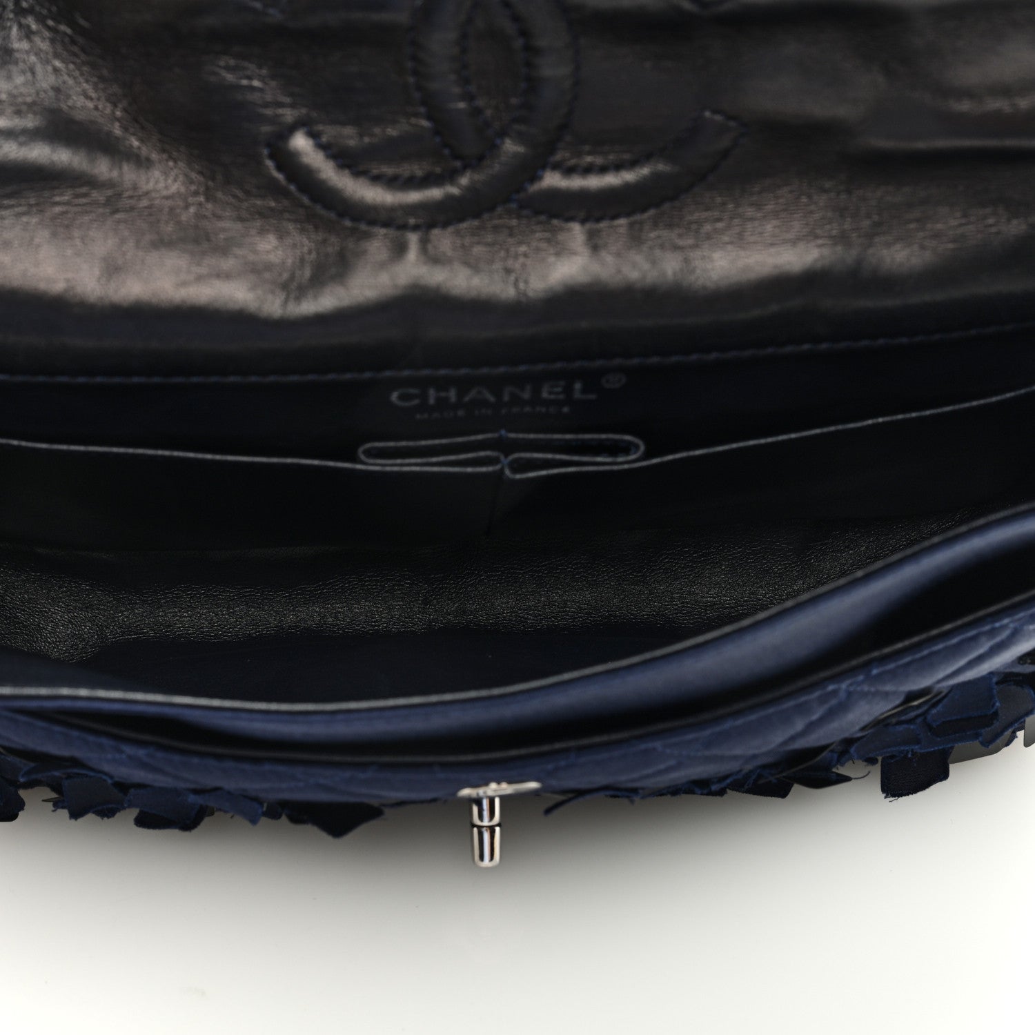 Chanel Satin Paillette Sequin Quilted Medium Single Flap Navy 5 of 9