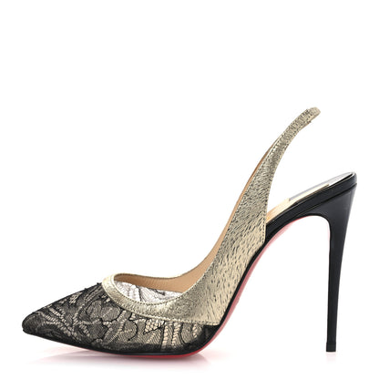 Christian Louboutin Lace Metallic Calfskin Slingback Pumps 36.5 Black Gold 1 of 9