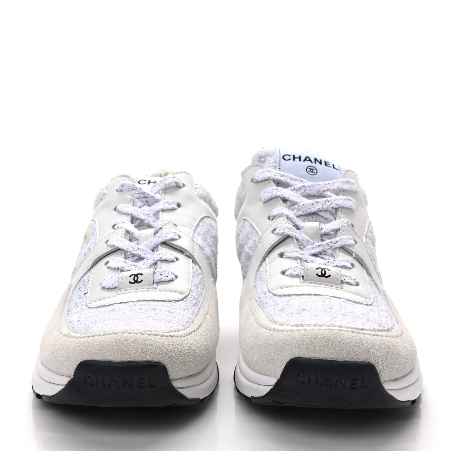 Painted Iridescent Cotton Tweed Suede Calfskin Womens CC Sneakers 39 White Silver Multicolor