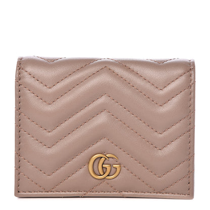 Gucci Calfskin Matelasse GG Marmont Card Case Wallet Porcelain Rose 1 of 7