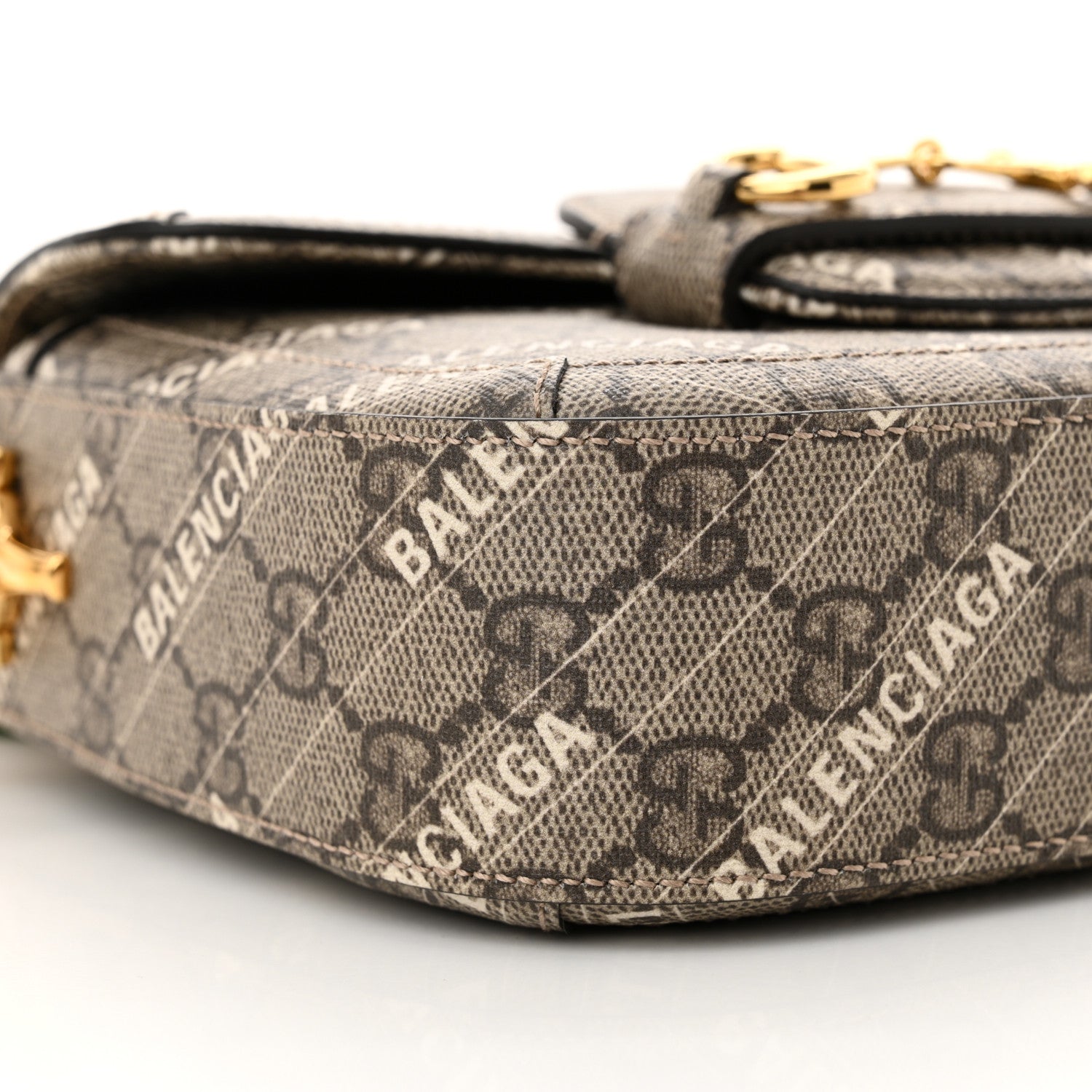 Gucci X BALENCIAGA GG Supreme Monogram Web Logo Print Mini Horsebit 1955 Shoulder Bag Beige Ebony 9 of 11