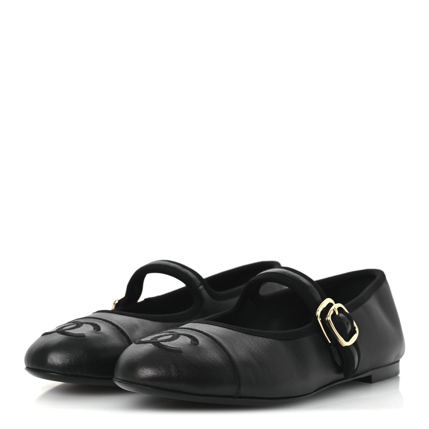 Chanel Lambskin Mary Jane Flats 37.5 Black 3 of 11