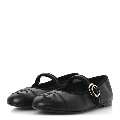 Chanel Lambskin Mary Jane Flats 37.5 Black 3 of 11