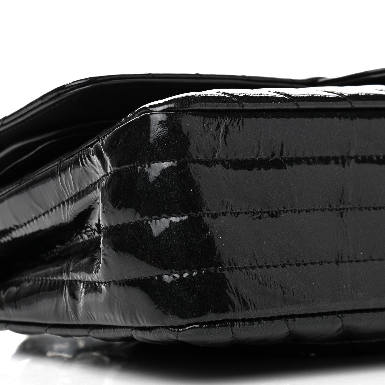 Chanel Metallic Patent Crumpled Calfskin Chevron Quilted Medium Double Flap So Black 9 of 11