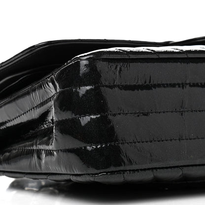 Chanel Metallic Patent Crumpled Calfskin Chevron Quilted Medium Double Flap So Black 9 of 11
