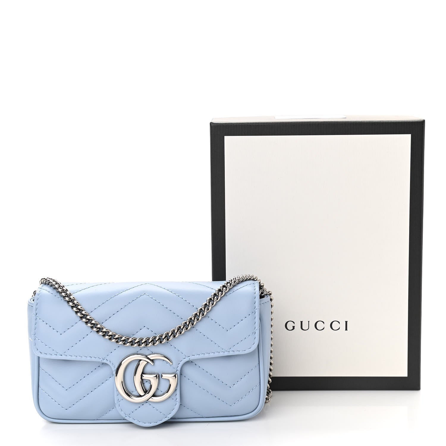 Gucci Calfskin Matelasse Super Mini GG Marmont Shoulder Bag Porcelain Light Blue 11 of 11