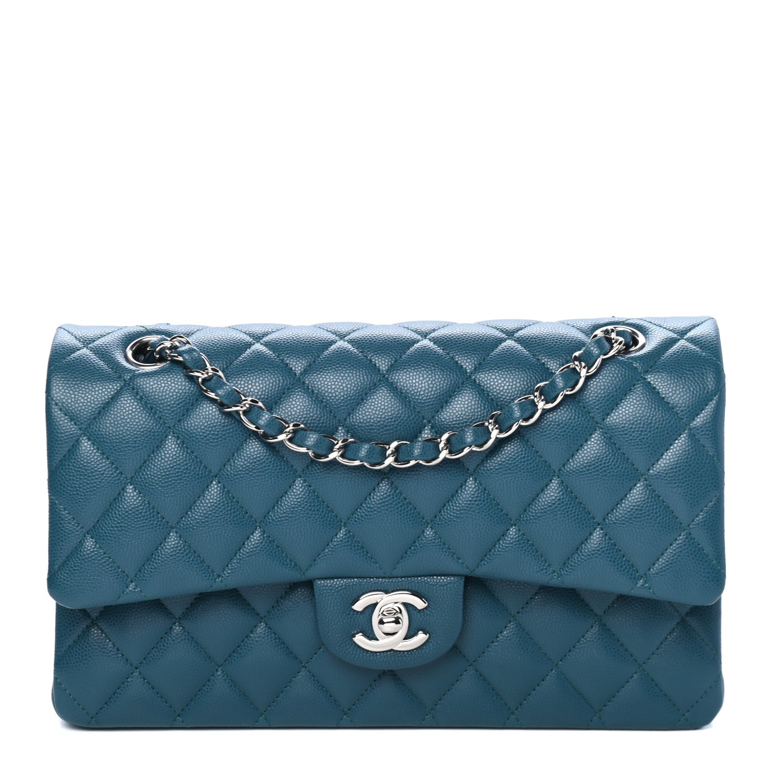 Chanel Caviar Quilted Medium Double Flap Dark Turquoise 2 of 4