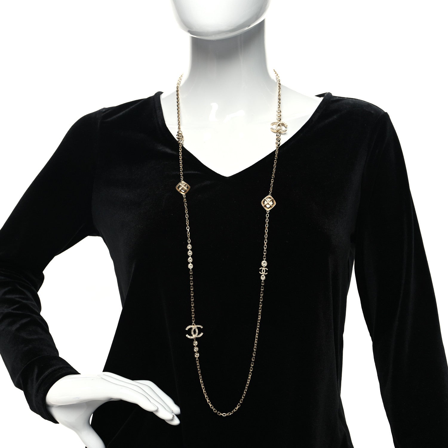 Chanel Crystal CC Cross Drop Pendant Necklace Gold 2 of 5