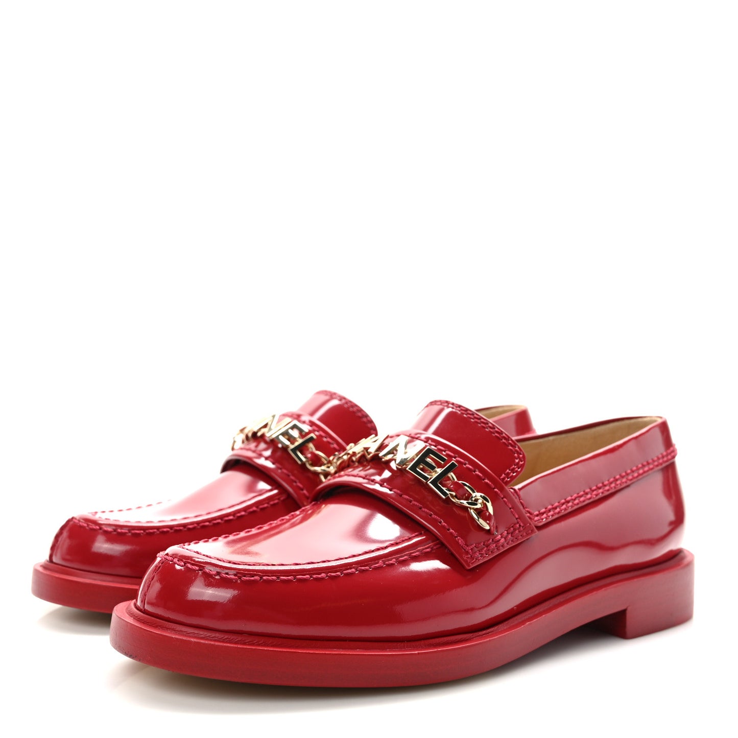Shiny Calfskin Logo Loafers 35.5 Red