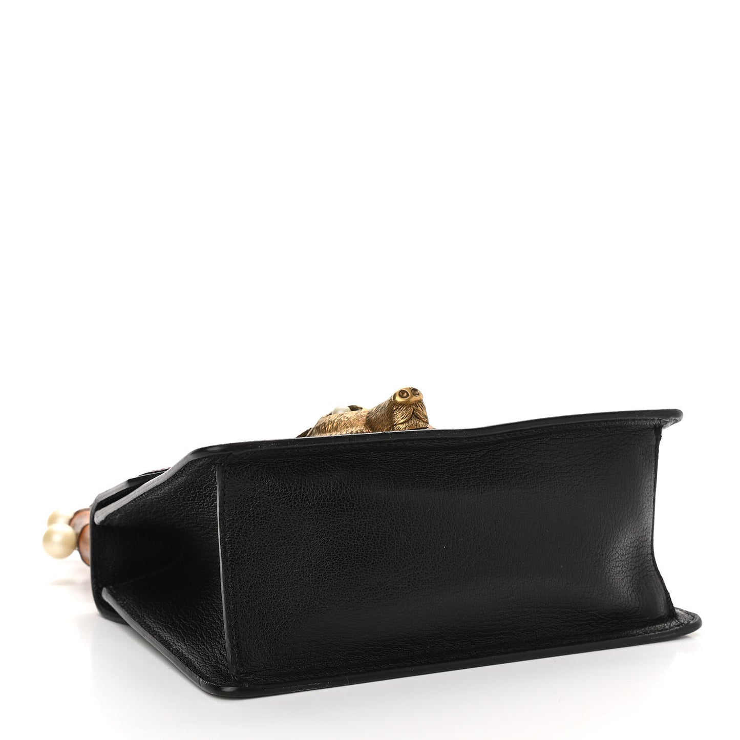 GG Supreme Monogram Goatskin Pearl Mini Fox Broche Bamboo Top Handle Bag Beige Ebony Black Hibiscus Red Mystic White