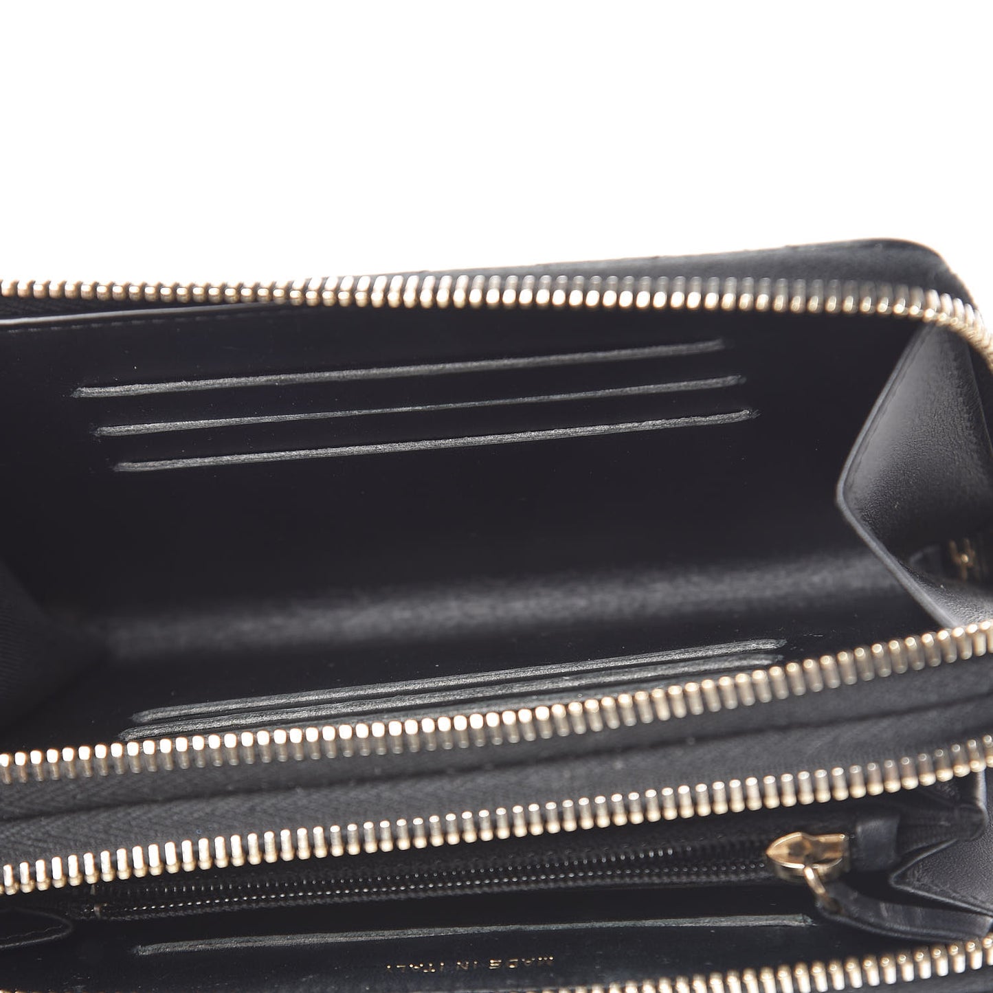 Caviar Quilted Large Gusset Double Zip Around Wallet Black