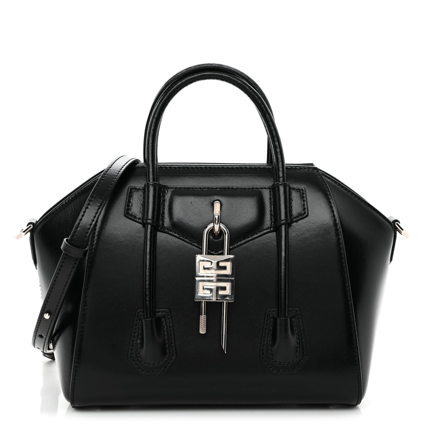 Box Calfskin Padded Mini Lock Antigona Shoulder Bag Black