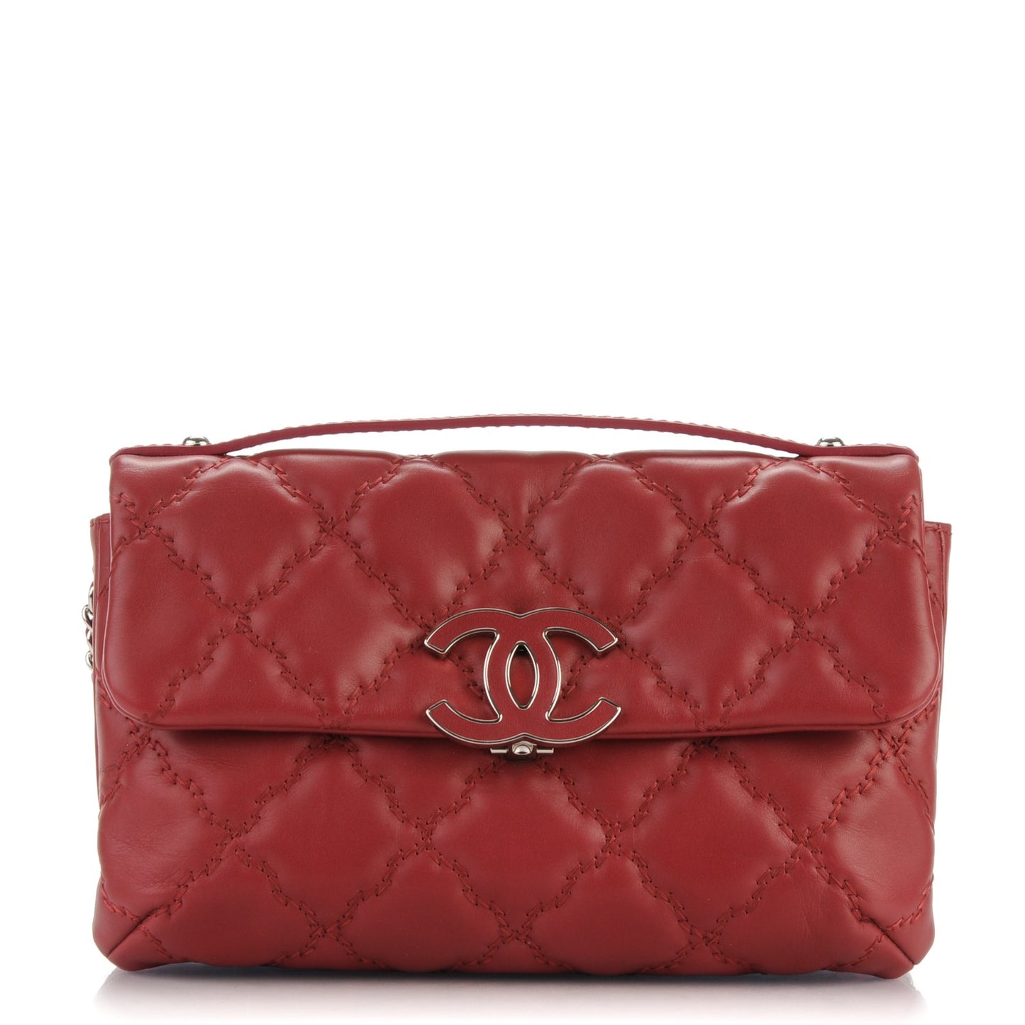 Calfskin Quilted Double Stitch Hamptons Clutch with Chain Red