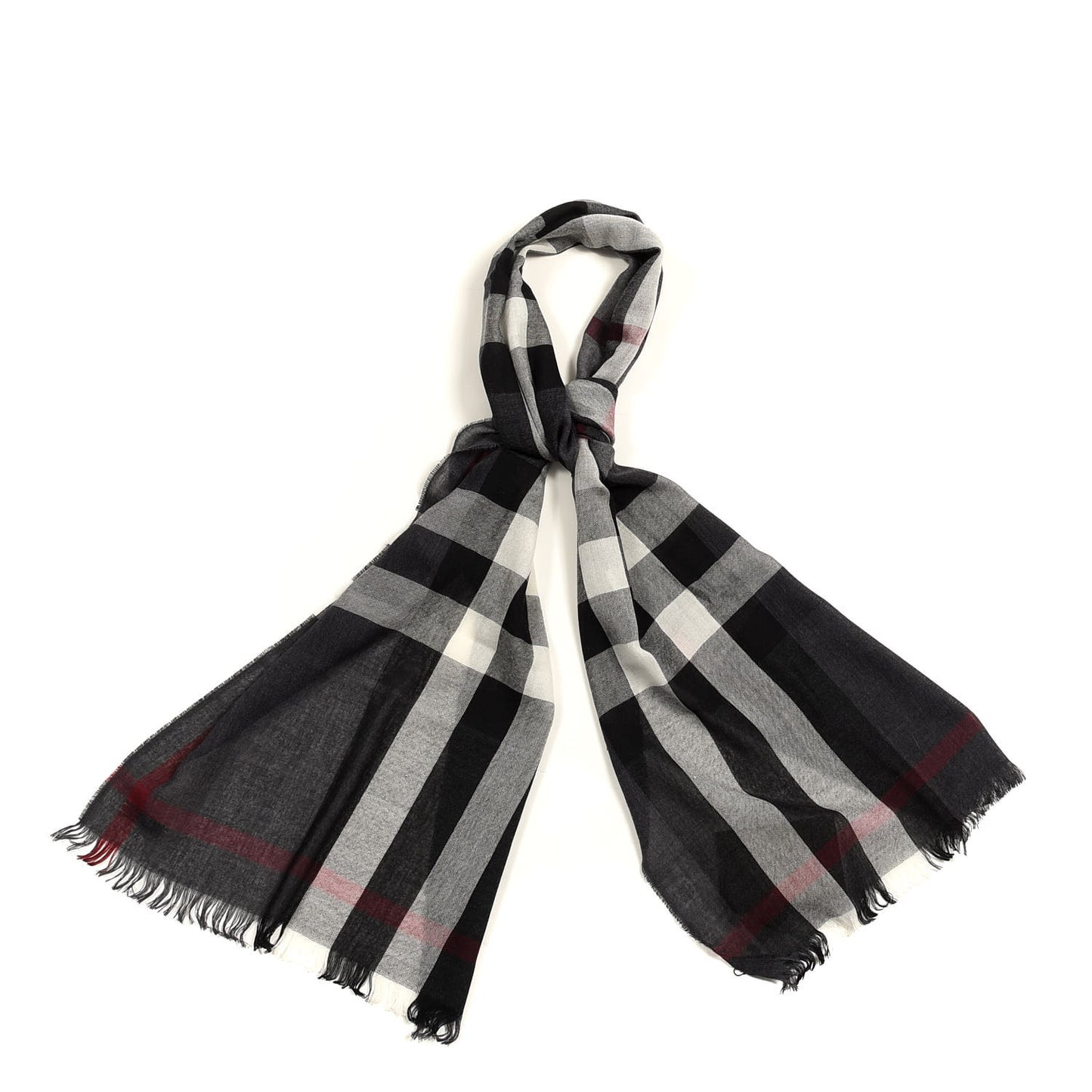 Wool Cashmere Tonal Lightweight Check Scarf Charcoal