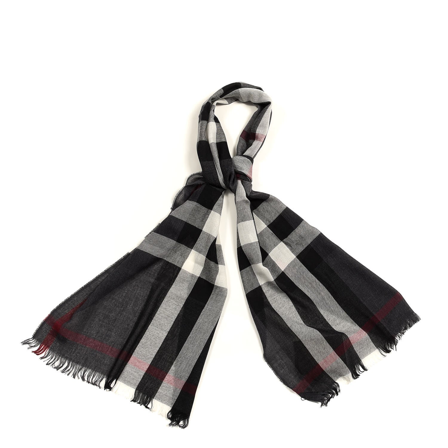Burberry Wool Cashmere Tonal Lightweight Check Scarf Charcoal 1 of 4