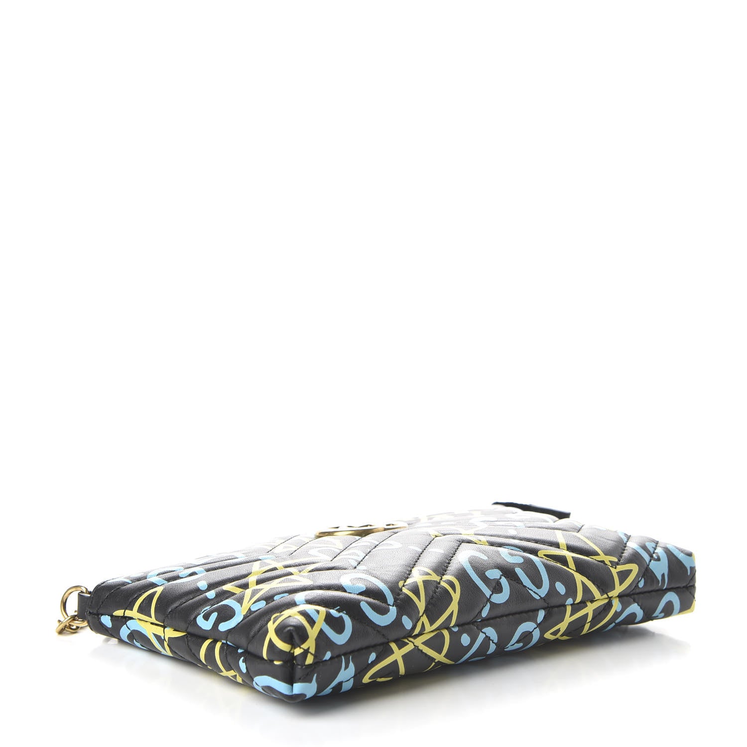 Gucci Calfskin Matelasse Printed Mini GucciGhost GG Marmont Chain Bag Black New Acquamarine 4 of 9