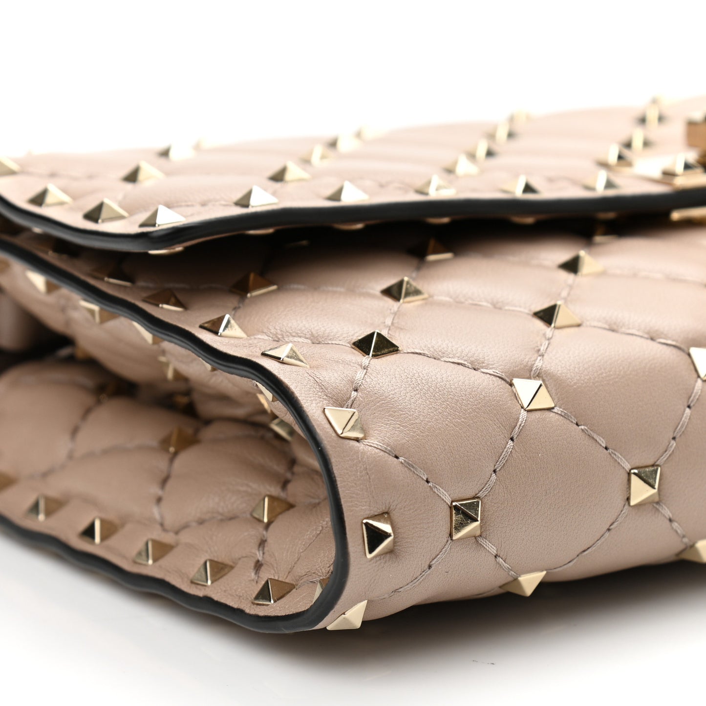 Lambskin Rockstud Spike Wallet on Chain Poudre