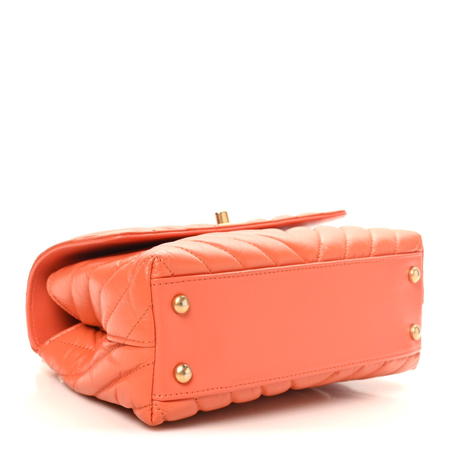 Chanel Aged Calfskin Chevron Quilted Mini Coco Handle Flap Orange 4 of 10