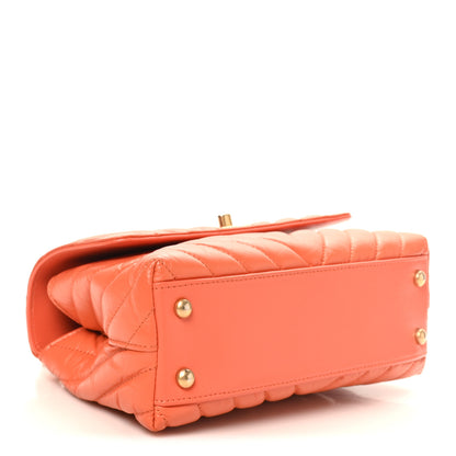 Chanel Aged Calfskin Chevron Quilted Mini Coco Handle Flap Orange 4 of 10