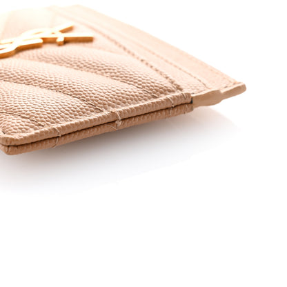 Saint Laurent Grain De Poudre Matelasse Chevron Monogram Credit Card Case Dark Beige 7 of 7