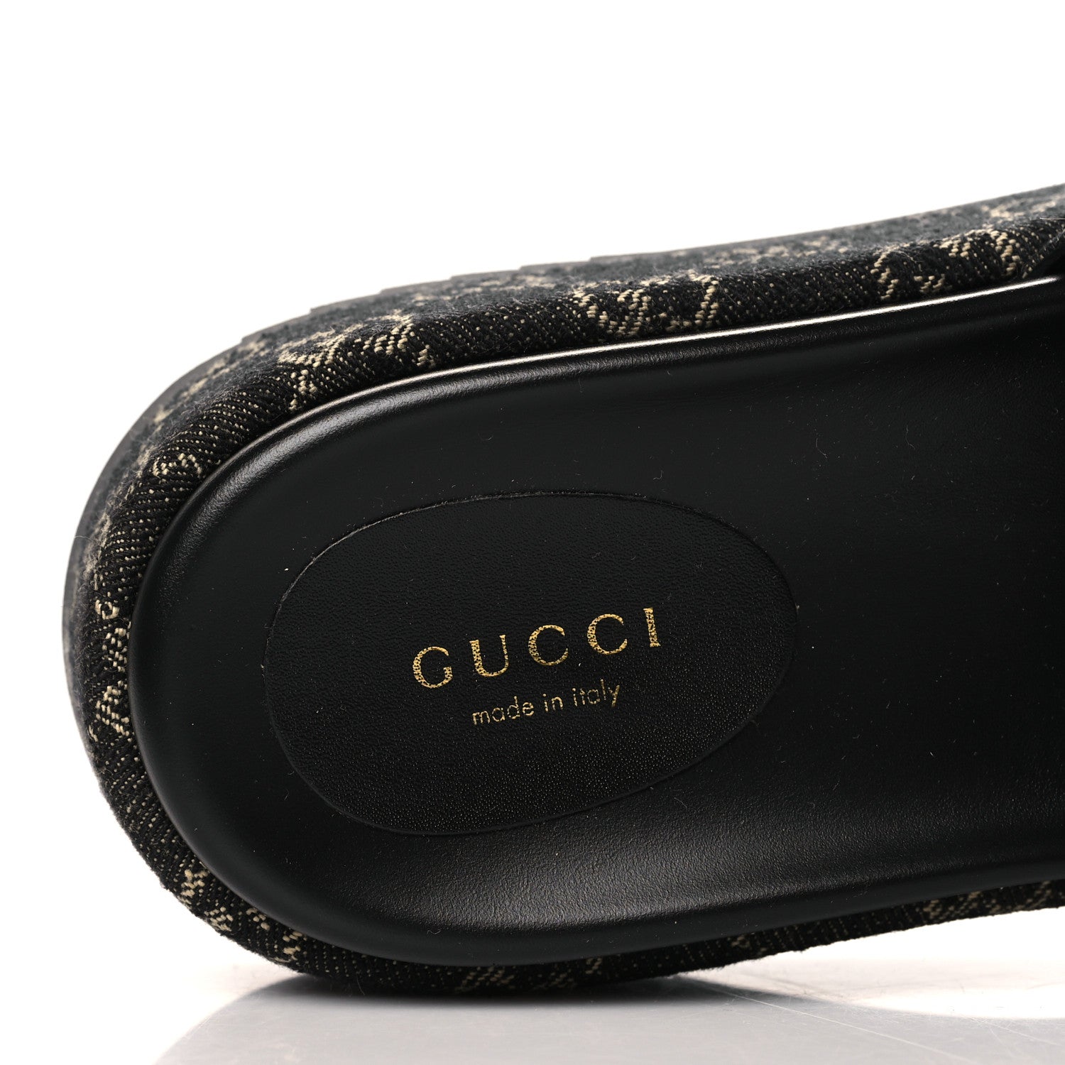 Gucci Jacquard Black Denim GG Monogram Angelina Platform 55mm Slide Sandals 40 Black Ivory 7 of 9