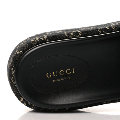 Gucci Jacquard Black Denim GG Monogram Angelina Platform 55mm Slide Sandals 40 Black Ivory 7 of 9