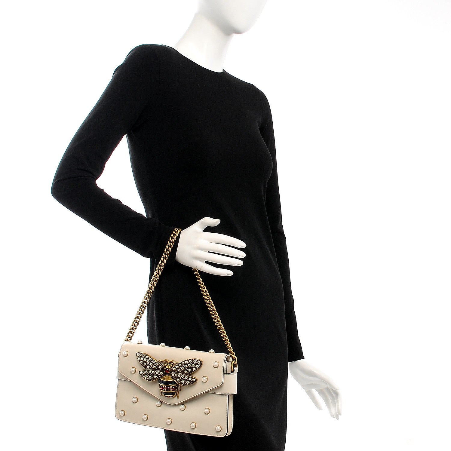 Gucci Nappa Pearl Studded Mini Queen Margaret Broadway Shoulder Bag Mystic White 3 of 8