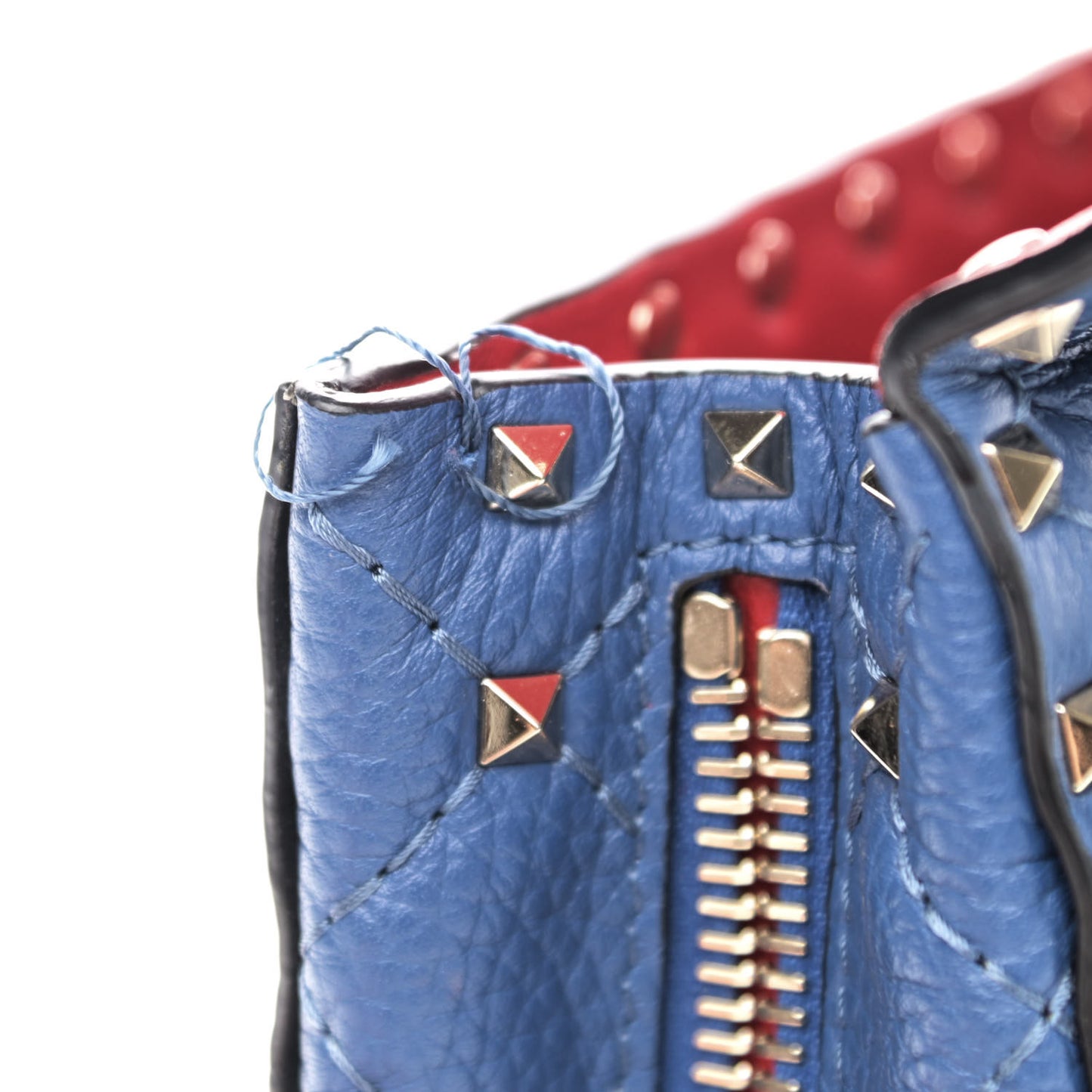 Grained Calfskin Medium Rockstud Spike Shoulder Bag Blue