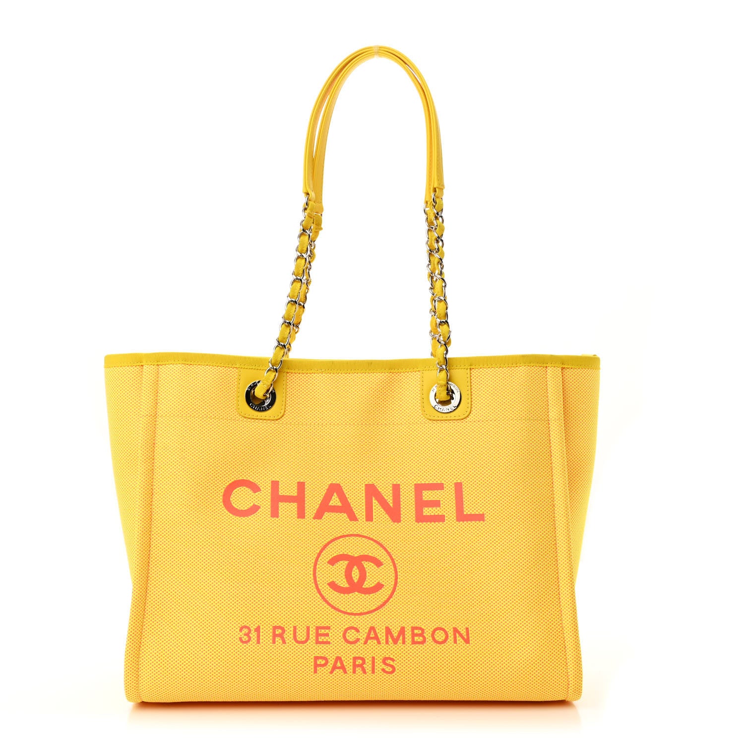 Chanel Mixed Fibers Small Deauville Tote Yellow Orange 1 of 11