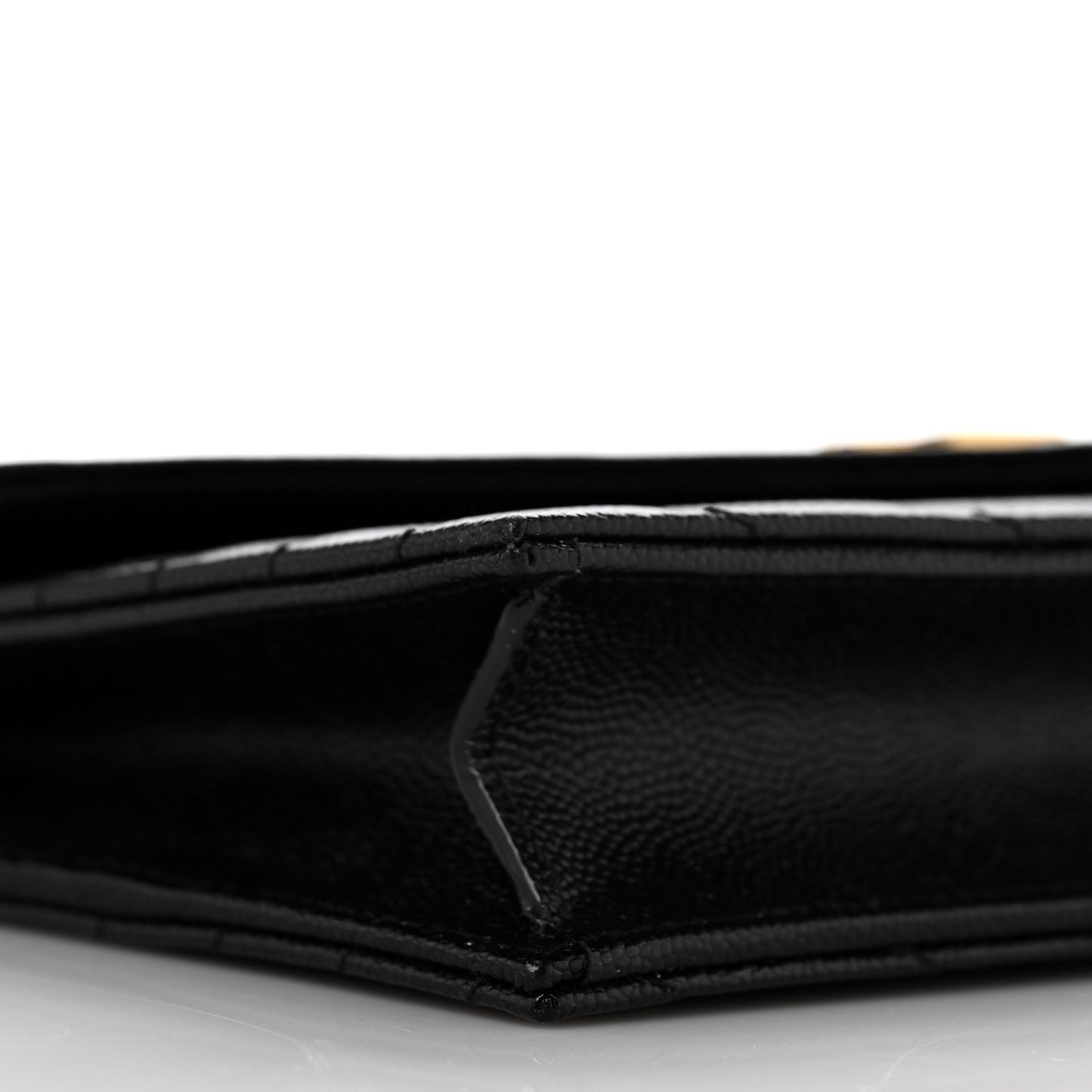 Grain De Poudre Matelasse Chevron Monogram Envelope Chain Wallet Black