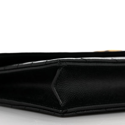 Saint Laurent Grain De Poudre Matelasse Chevron Monogram Envelope Chain Wallet Black 7 of 9