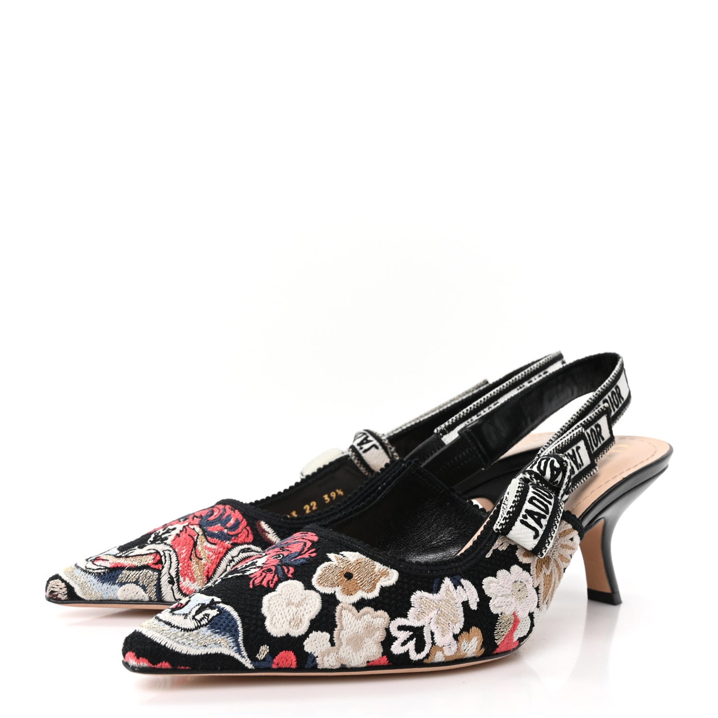 Canvas Embroidered Pop J'Adior Slingback 65mm Pumps  39.5 Black Multicolor