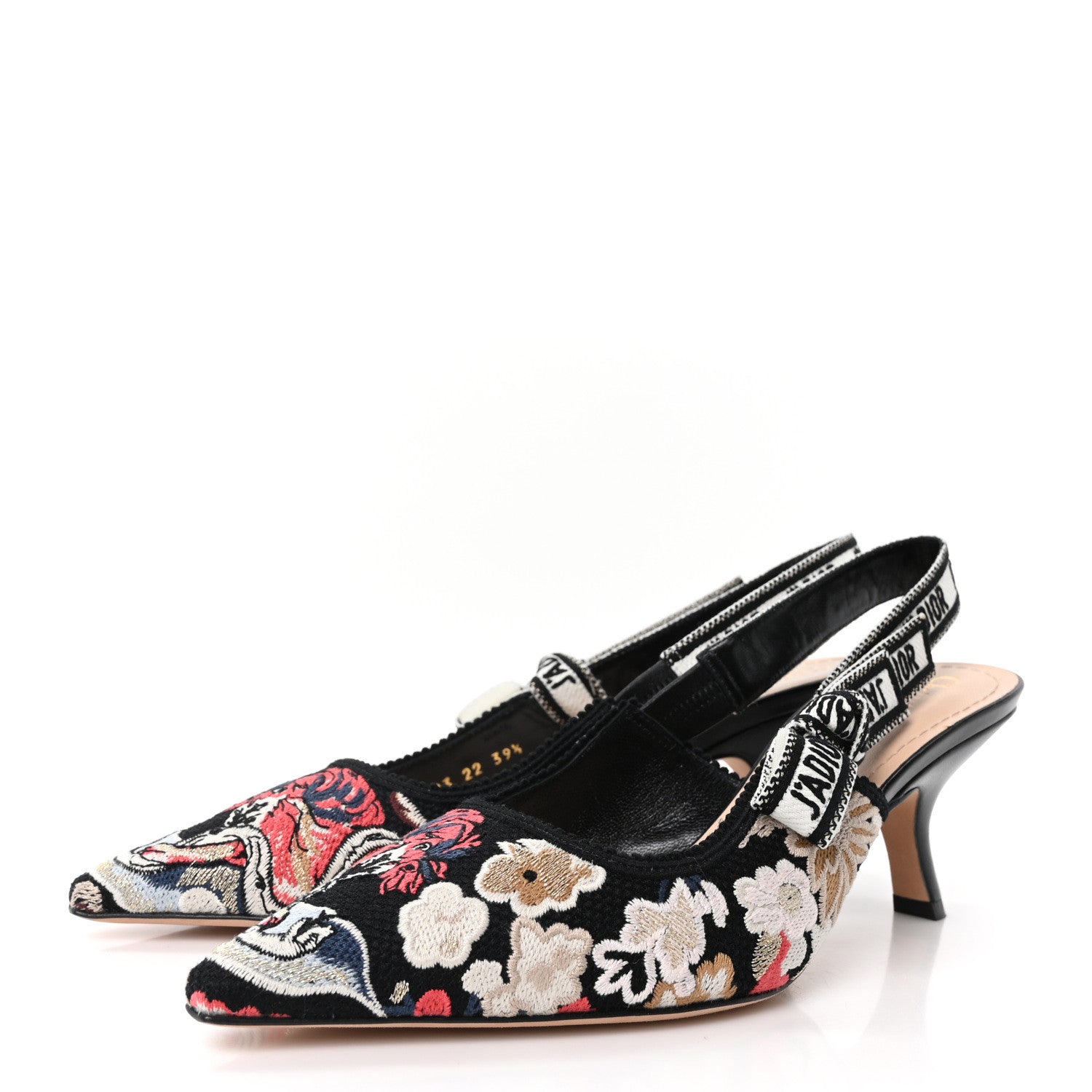 Christian Dior Canvas Embroidered Pop J'Adior Slingback 65mm Pumps  39.5 Black Multicolor 4 of 9