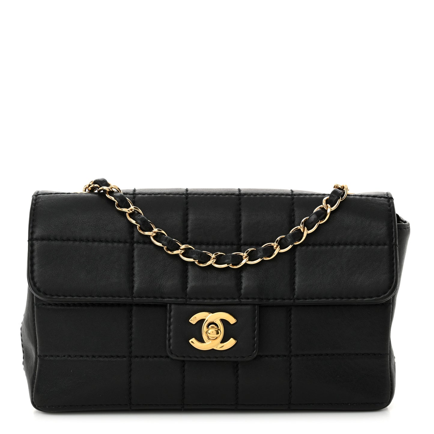 Lambskin Stitched Chocolate Bar Single Flap Black