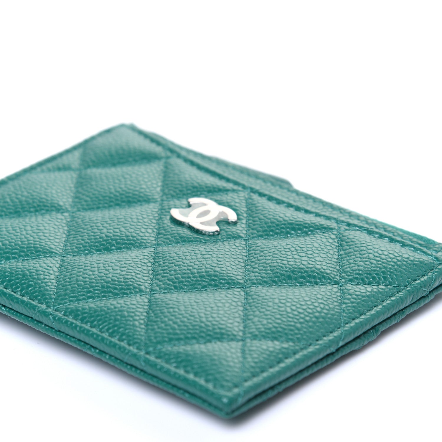 Chanel Caviar Quilted CC Zip Card Holder Green 7 of 10