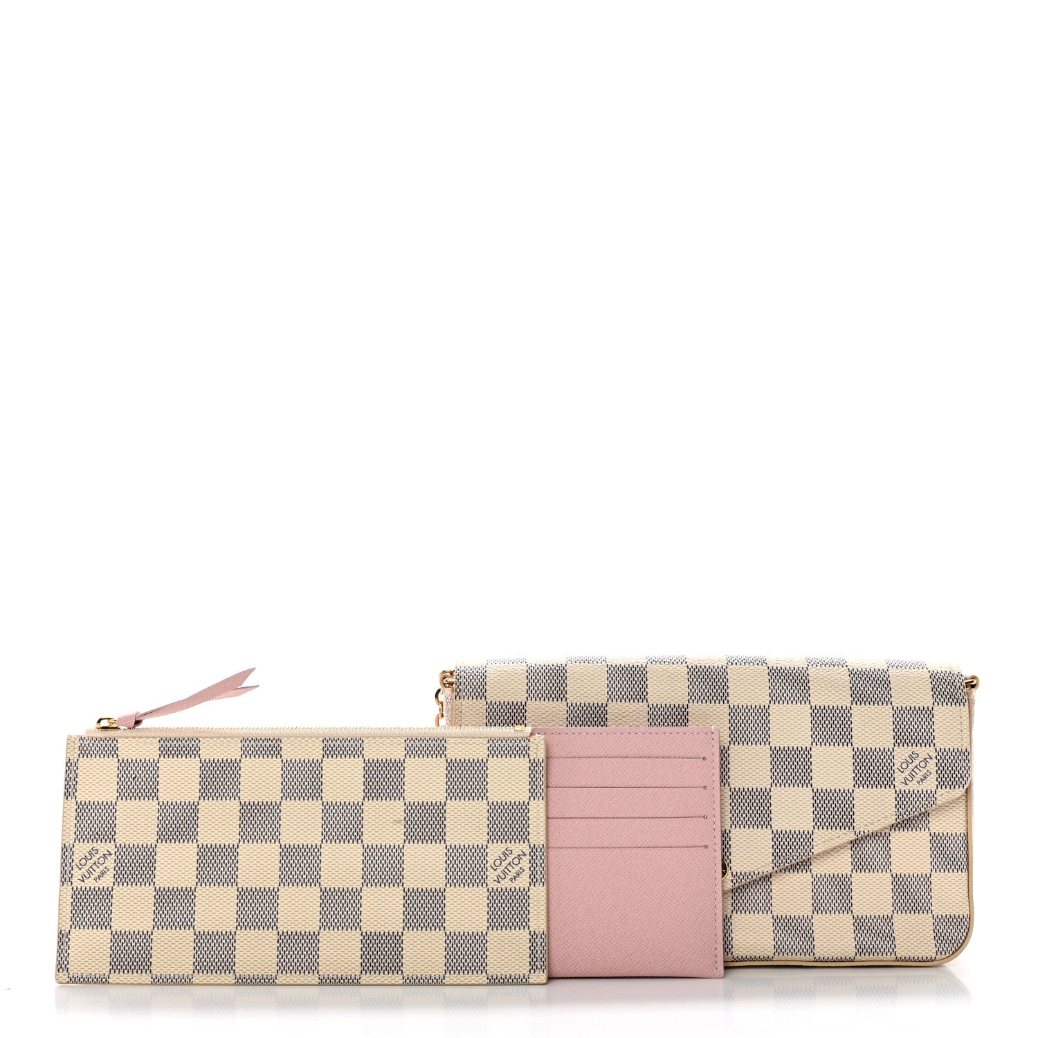 Louis Vuitton Damier Azur Pochette Felicie Chain Wallet Rose Ballerine 2 of 9