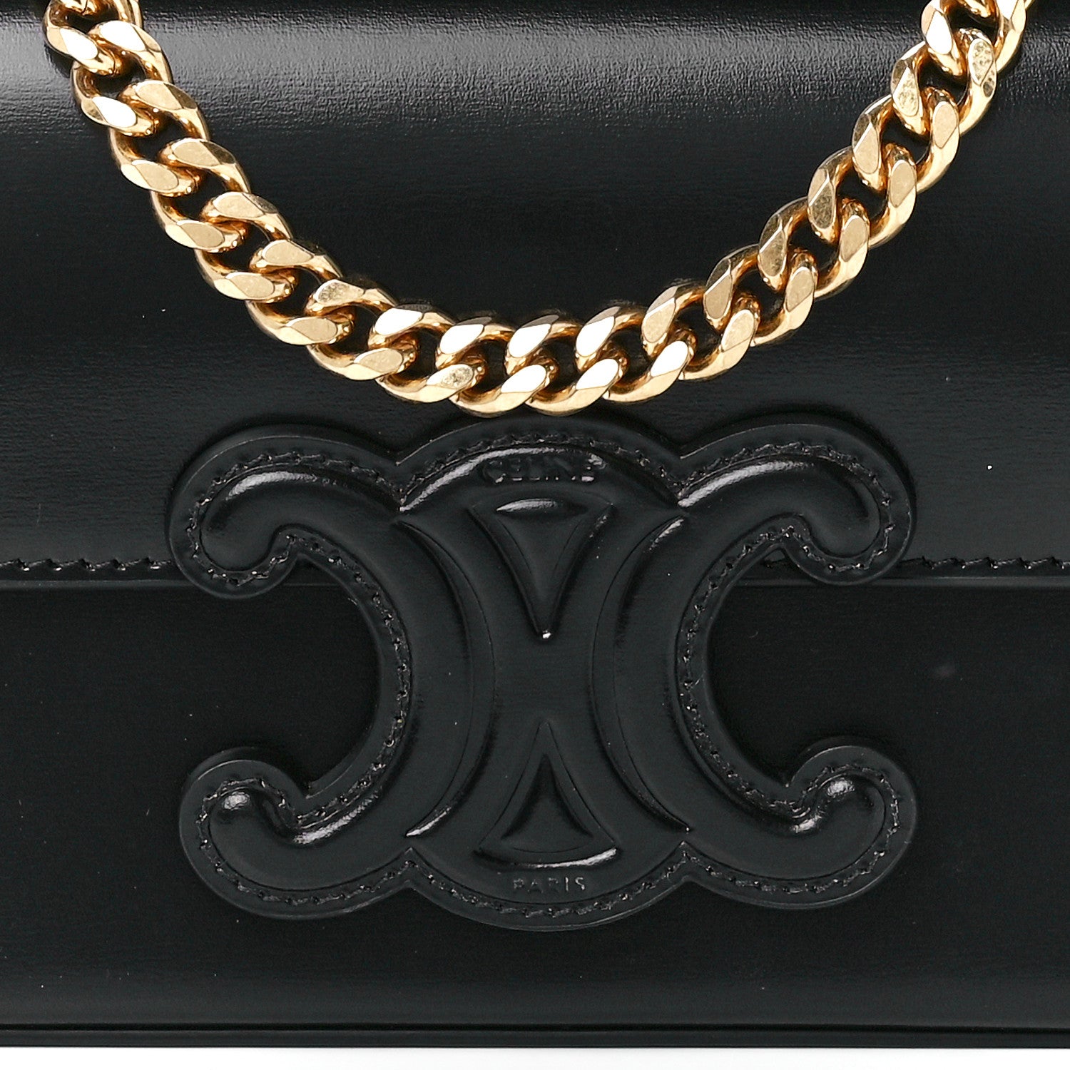Celine Shiny Calfskin Cuir Triomphe Chain Shoulder Bag Black 9 of 12