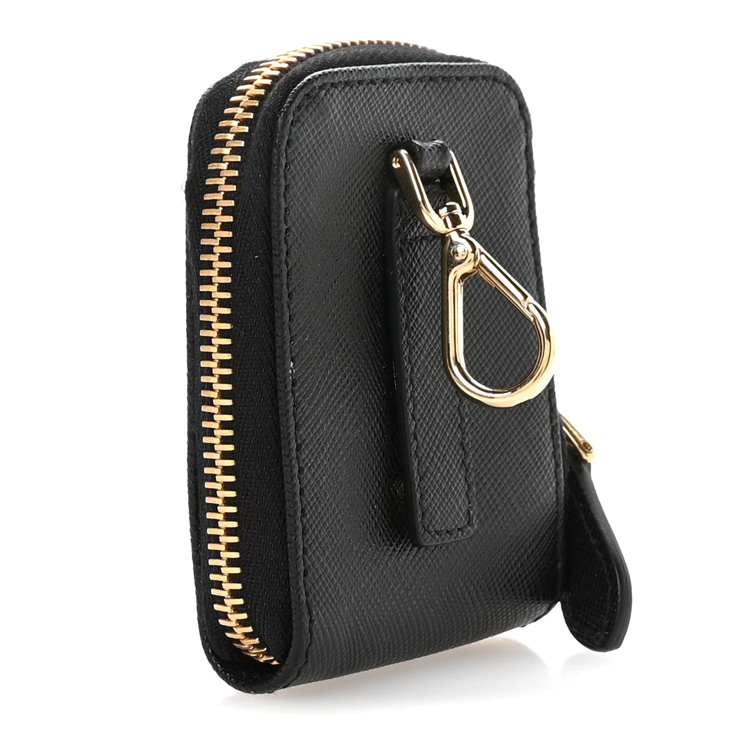 Prada Saffiano Triangle Zip Around Mini Pouch Black 1797152