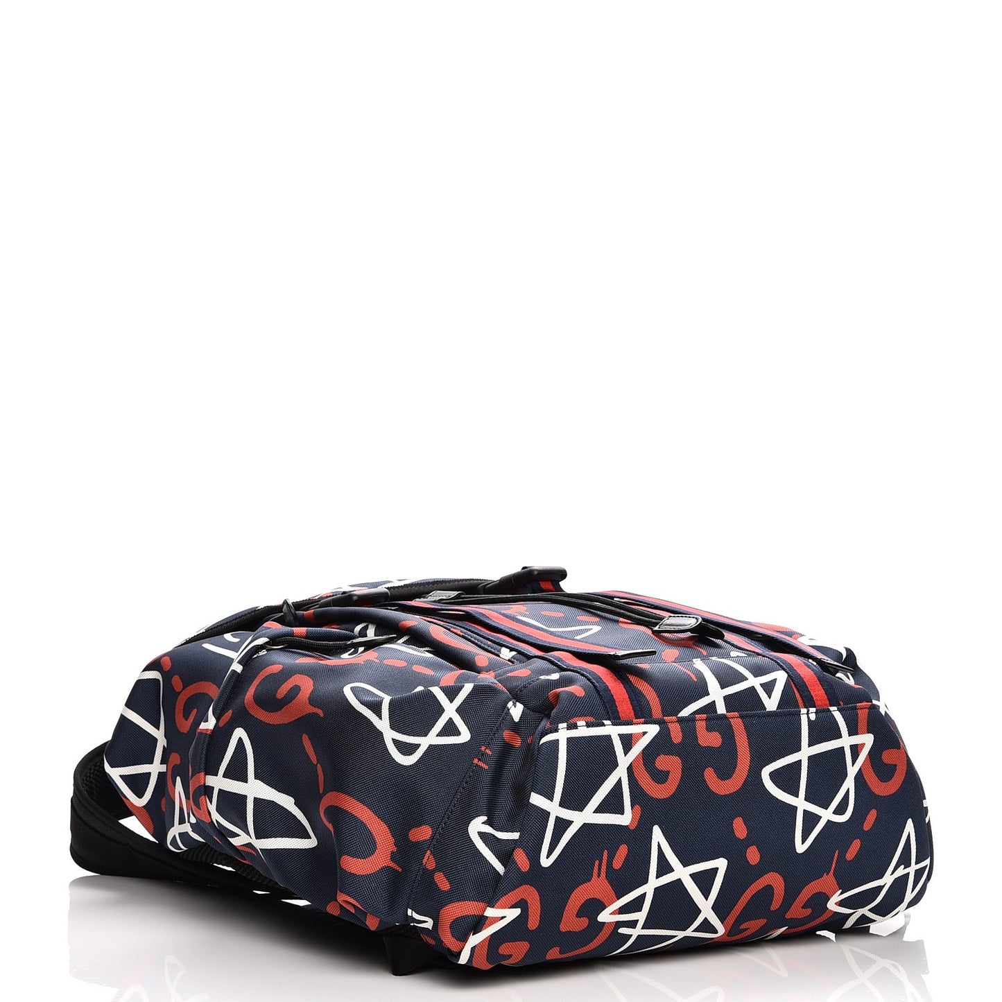 Techno Canvas GucciGhost Double Buckle Backpack Blue Agata Hibiscus Red