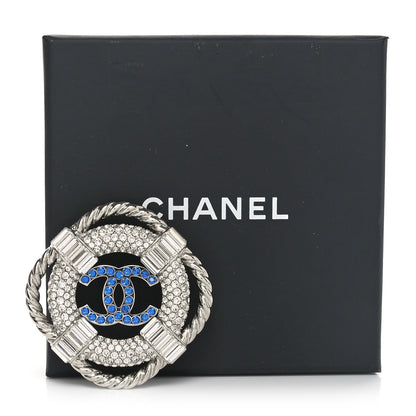 Chanel Crystal CC Lifesaver Pin Brooch Silver Blue 4 of 4