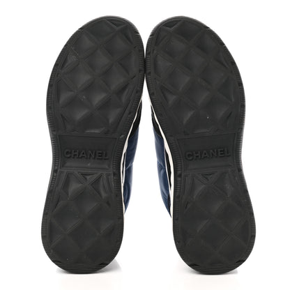 Chanel Nylon Suede Calfskin Womens Logo Sneakers 37.5 Blue Navy Dark Navy 5 of 10