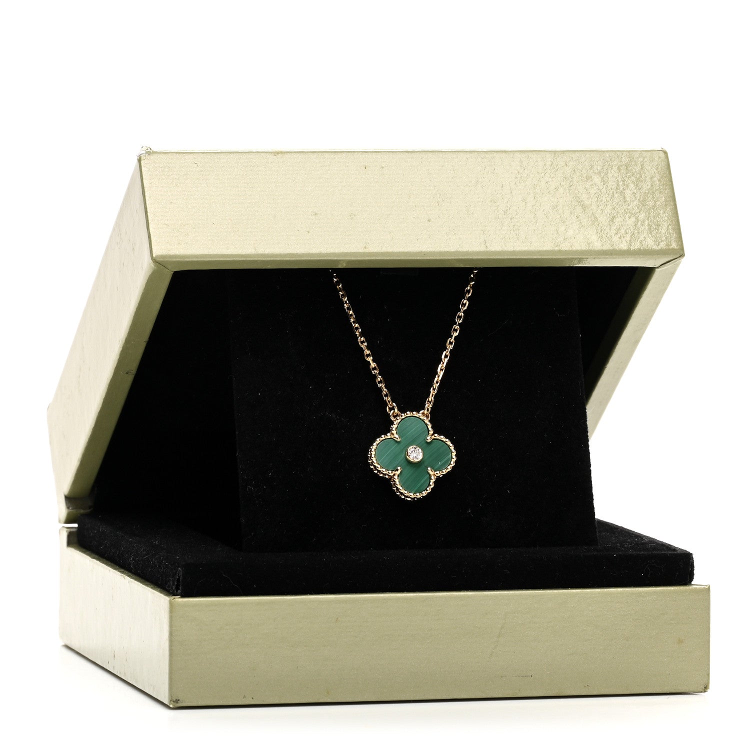 Van Cleef & Arpels 18K Yellow Gold Diamond Malachite Vintage Alhambra Pendant Necklace 6 of 6