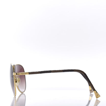 Louis Vuitton Damier Ebene Conspiration Pilote Aviator Sunglasses Z0202U Gold 2 of 8