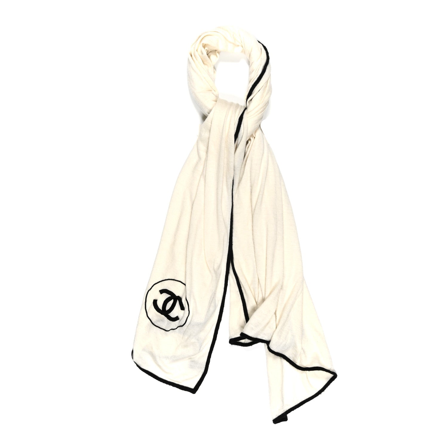 シャネル CHANEL STOLE Chanel Black Velvet Embroidered Camellia Stole Scarf