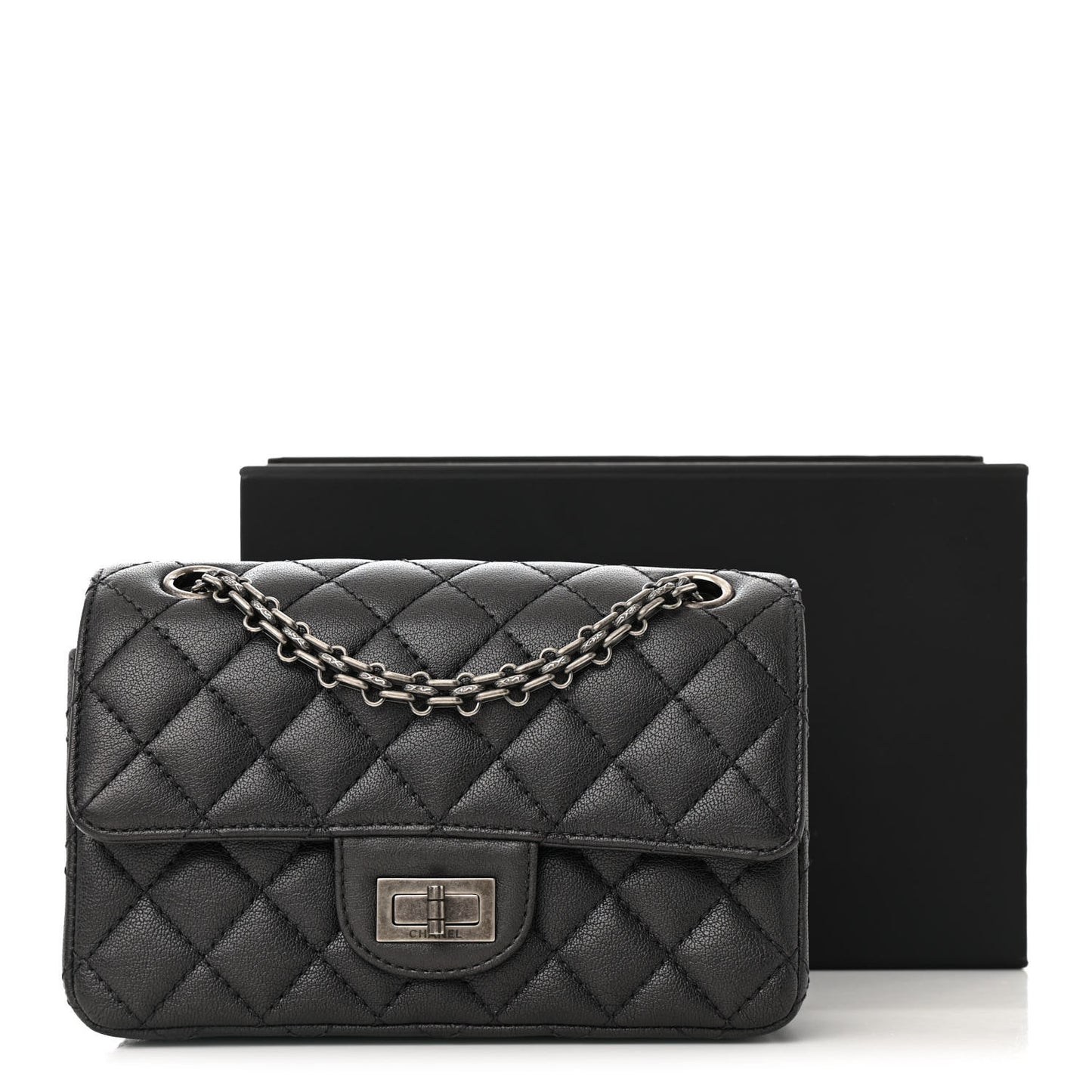 Metallic Sheepskin Quilted 2.55 Reissue Mini Flap Dark Silver