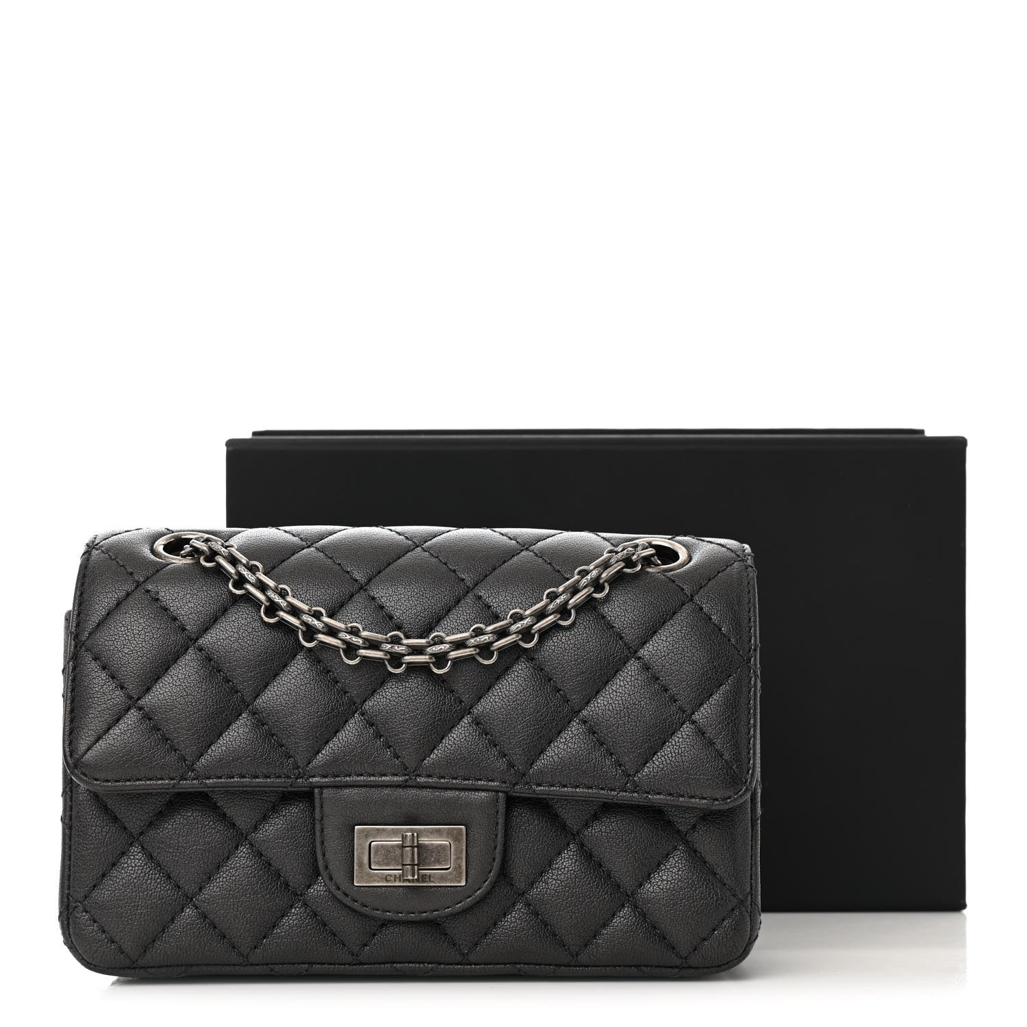 Chanel Metallic Sheepskin Quilted 2.55 Reissue Mini Flap Dark Silver 13 of 13