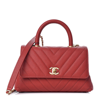 Chanel Caviar Chevron Quilted Mini Coco Handle Flap Red 1 of 10