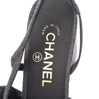 Chanel Wool Velvet Cap Toe CC Slingback Pumps 38 Black Grey 8 of 11