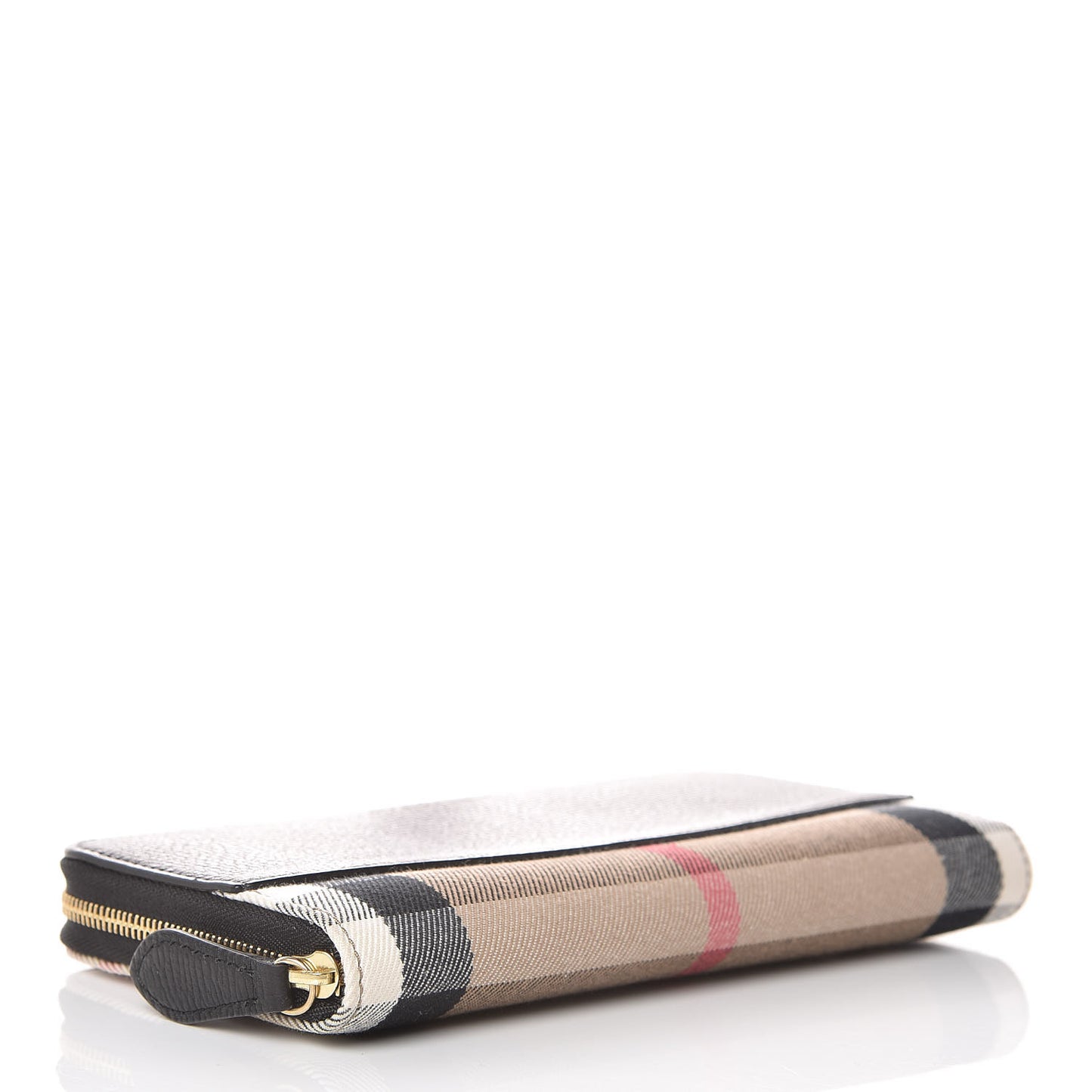 Calfskin House Check Elmore Zip Around Wallet Black