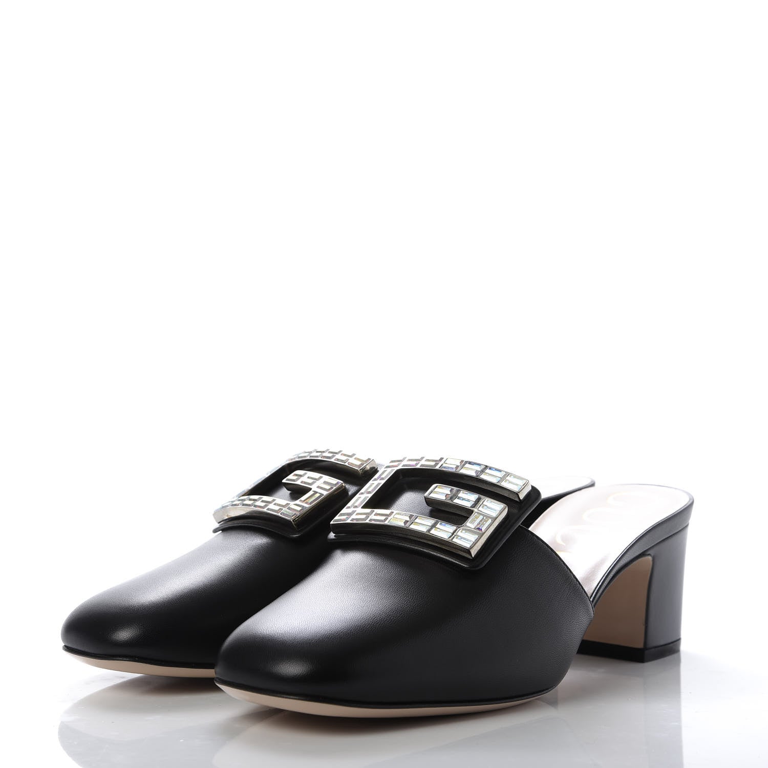 Gucci Malaga Kid Crystal Square G Madelyn Mules 38.5 Black 3 of 10